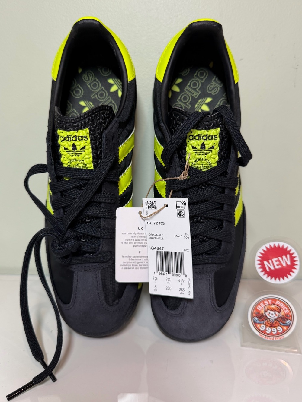 adidas Originals - Size 8 Men’s SL 72 RS IG4647 Black Solar Yellow Sneakers New - Picture 8 of 10